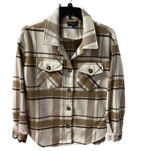 Love Tree Women’s Shacket Plaid Brown and Cream - Sz Medium